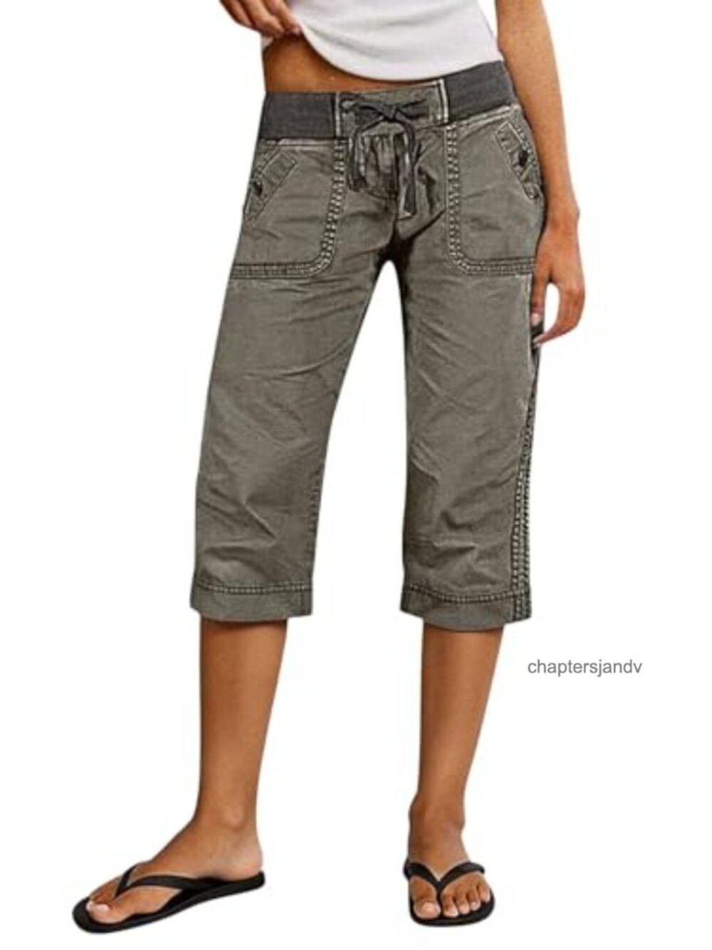Straight Leg High Waist Capri Drawstring Pants Cotton Spandex Casual